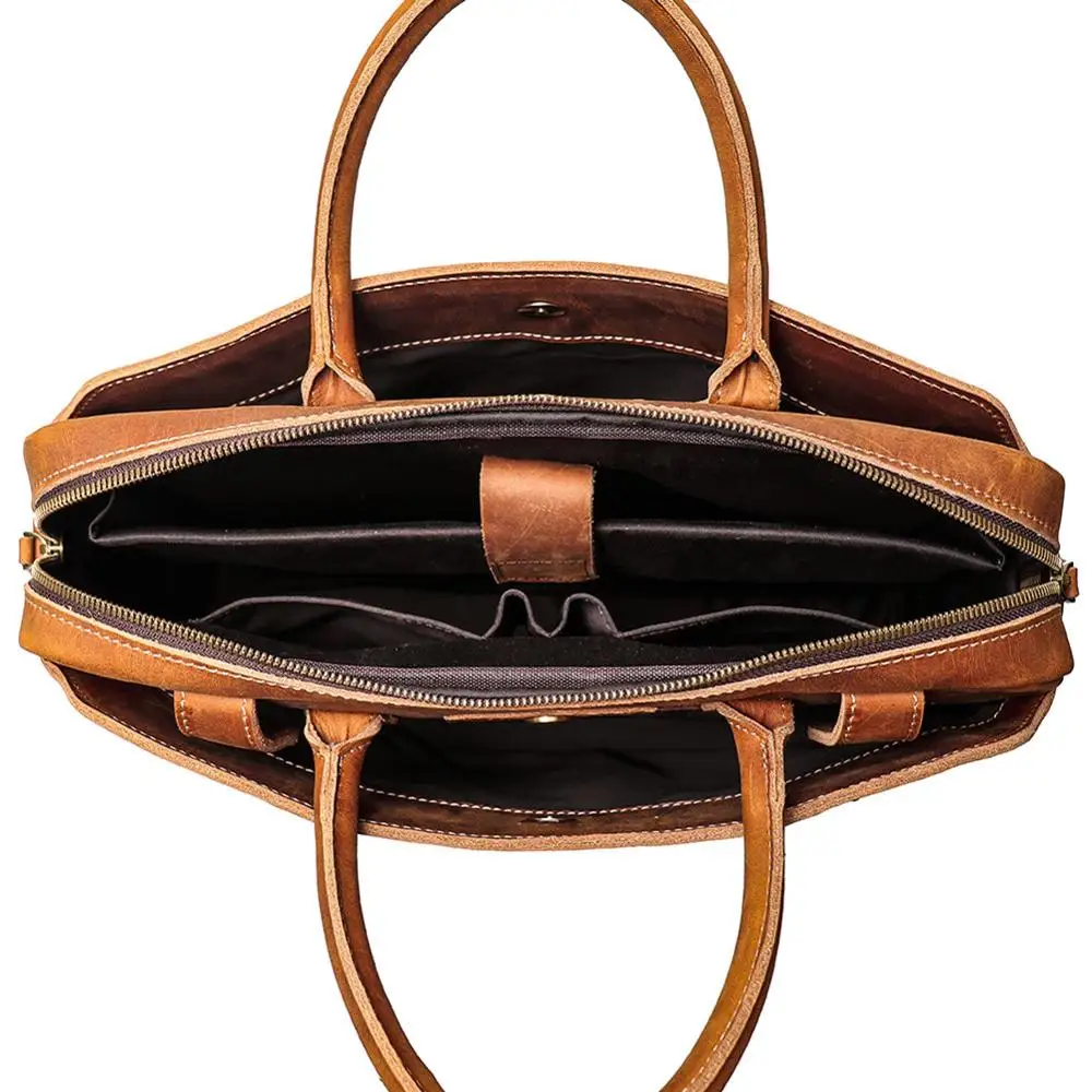 남성 가죽 숄더 백 대용량 14 인치 노트북 서류 가방, 문서 메신저 가방 빈티지 가죽 비즈니스 토트 백