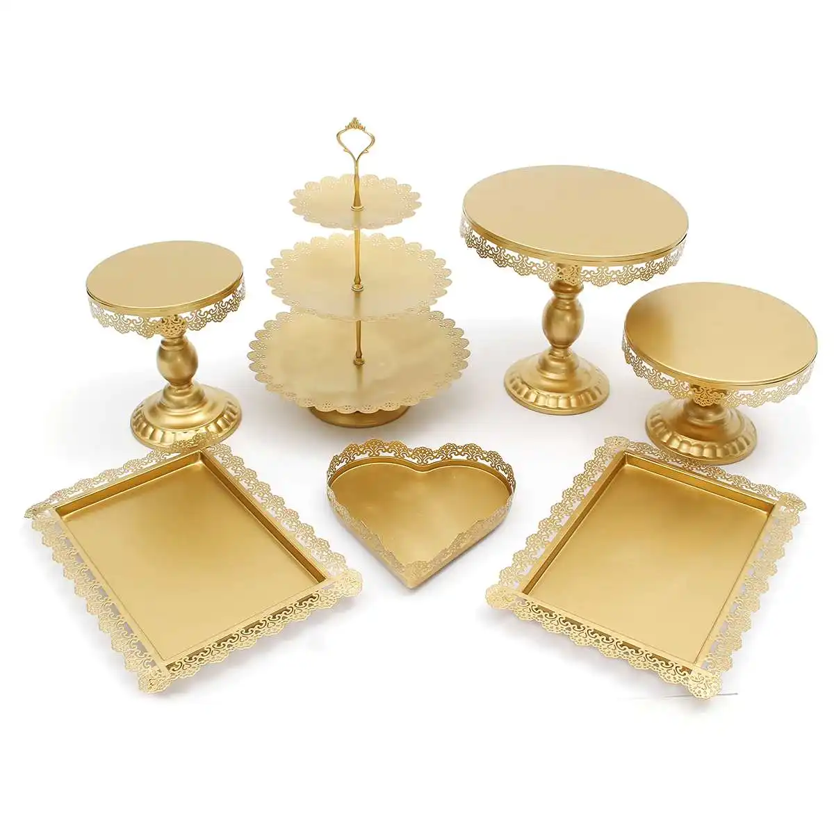 7pcs/set Iron Cake Stands Wedding Decorating Tools Moulds Cake Tray Rack Pan High Foot European Snack Rack Pastry Plate