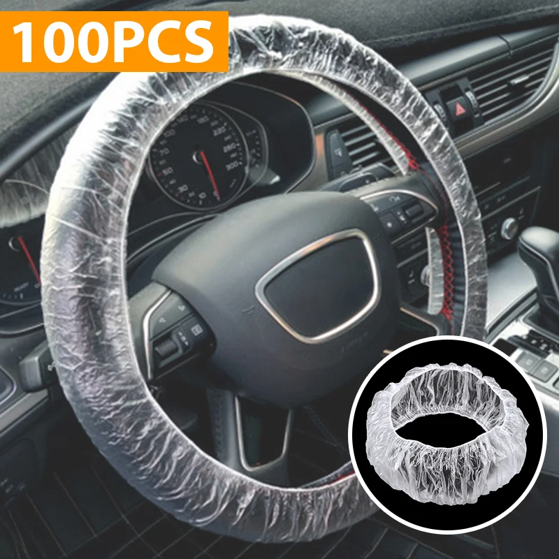 

100Pcs Universal Vehicle Car Disposable Plastic Steering Wheel Protector Cover Waterproof for Car Interior Accessories