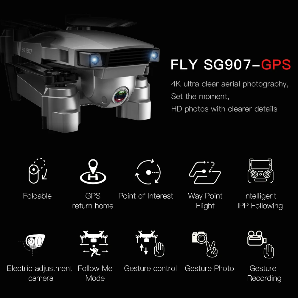 Зверь SG907 GPS Дрон 3 осевому гидростабилизатору 4K HD Камера Широкий формат 5G Wi Fi FPV 50X