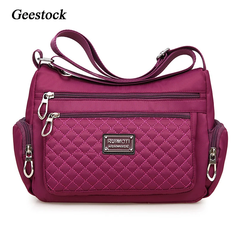 Travel Tote Messenger-Bags Crossbody-Bag Top-Handle Ladies Handbag Plaid Shoulder Nylon