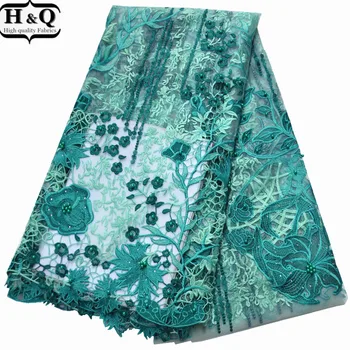 

Green Flower Beaded Lace Mix Color Lace Fabric French Tulle Lace Embroidered African Net Lace Nigerian Mesh Lace Fabric 2020 New