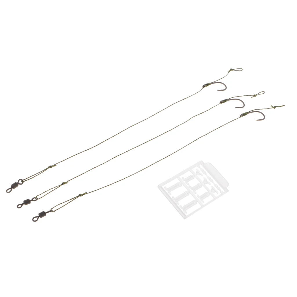 3pcs Ready Tied Carp Fishing Rigs, Nylon Braided Line Barbed Hook & Swivel 17.5 cm/6.9 inch
