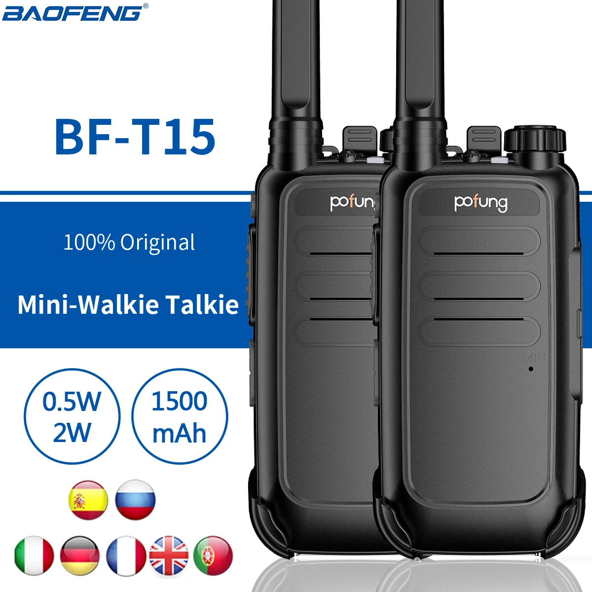 2PCS Baofeng BFT15 FRS Two Way Radio Licensefree 462467Mhz 22CH VOX