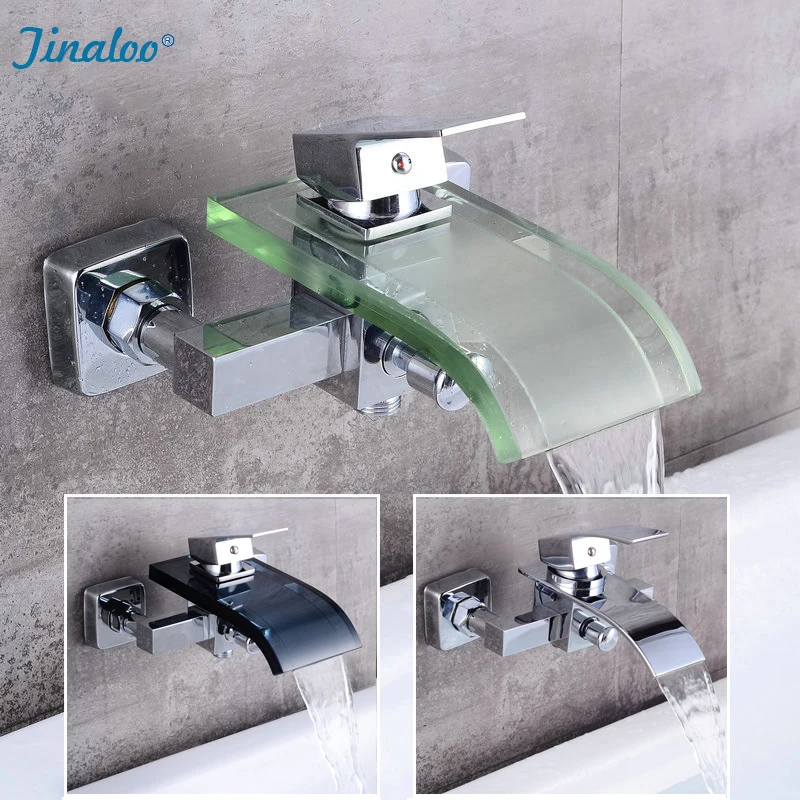Luxury Bathroom Great Waterfall Bathtub Chrome Brass mixer Glass spout in wall Faucet | Обустройство дома