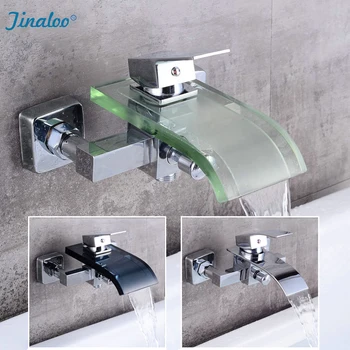 

Luxury Bathroom Great Waterfall Bathtub Chrome Brass mixer Glass spout in wall Faucet