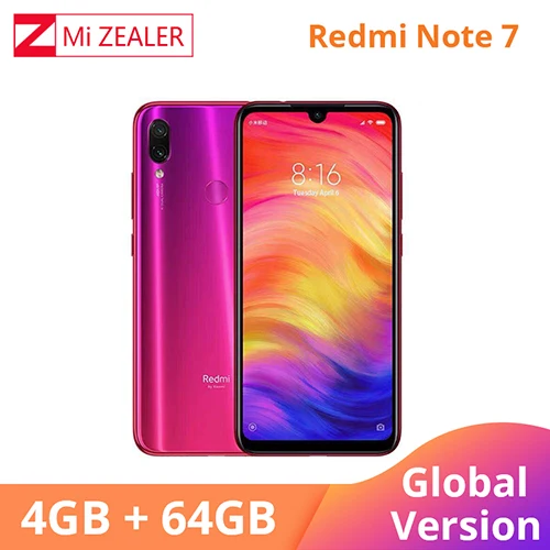 Белый Xiaomi Redmi Note 7 с глобальной версией, 4 Гб ОЗУ, 64 Гб ПЗУ, 5 В, 2 А, QC зарядка, мобильный телефон Snapdragon 660, 4000 мА/ч, Xiomi камера 48 МП - Цвет: Красный