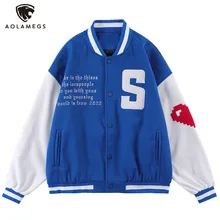 

Aolamegs Baseball Jackets Men Hip Hop Heart Letter Embroidery Bomber Coats Loose Casual College Style High Street Outwear Unisex