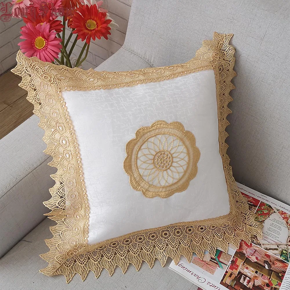 Home Decorative Pillow Case Gold Organza Moon&Flame Embroidery 45x45cm Square