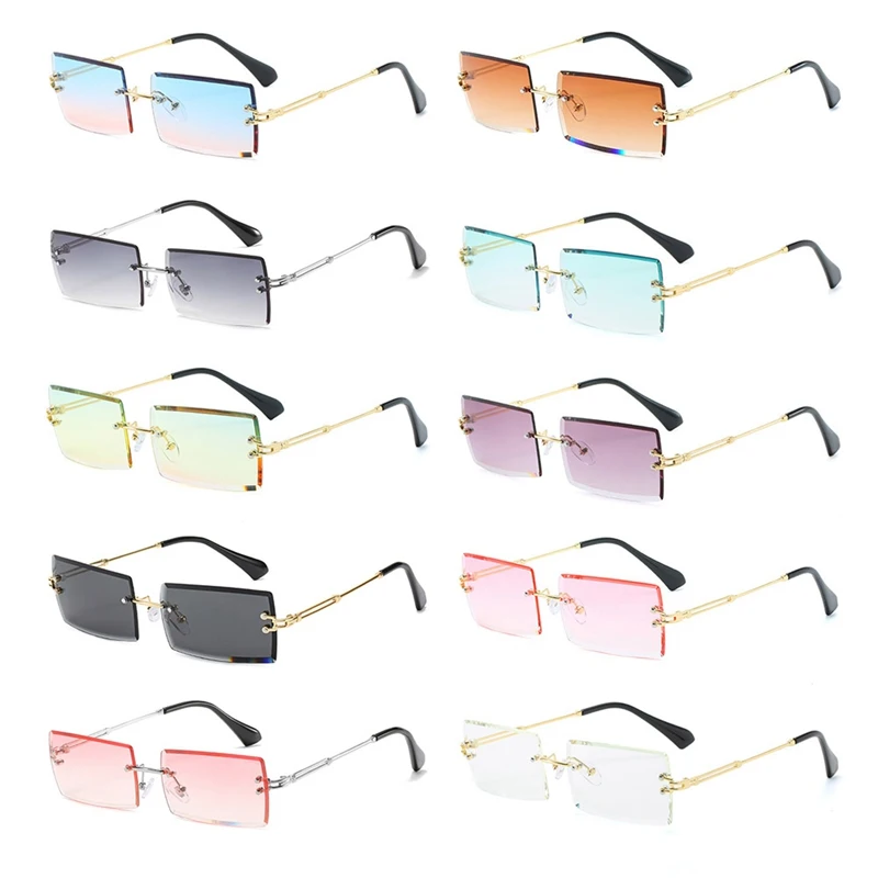 2021 Retro Sunglasses Women Brand Designer Fashion Rimless Gradient Sun Glasses Shades Cutting Lens Ladies Frameless Eyeglasses Women's Glasses
