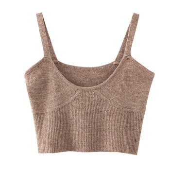 

Spring Chic Knitted Tanks Tops Women Fashion Fold Solid Tops Elegant Ladies Short Tanks Tops