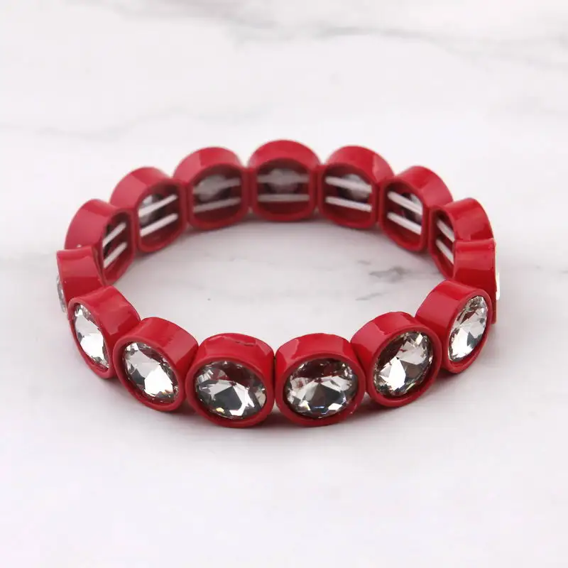 ZWPON Faceted Glass Crystal Square Tile Bead Bangles Bracelets for Women Fashion Multicolor Painted Elastic Bracelets Wholesale - Окраска металла: B2242 Red