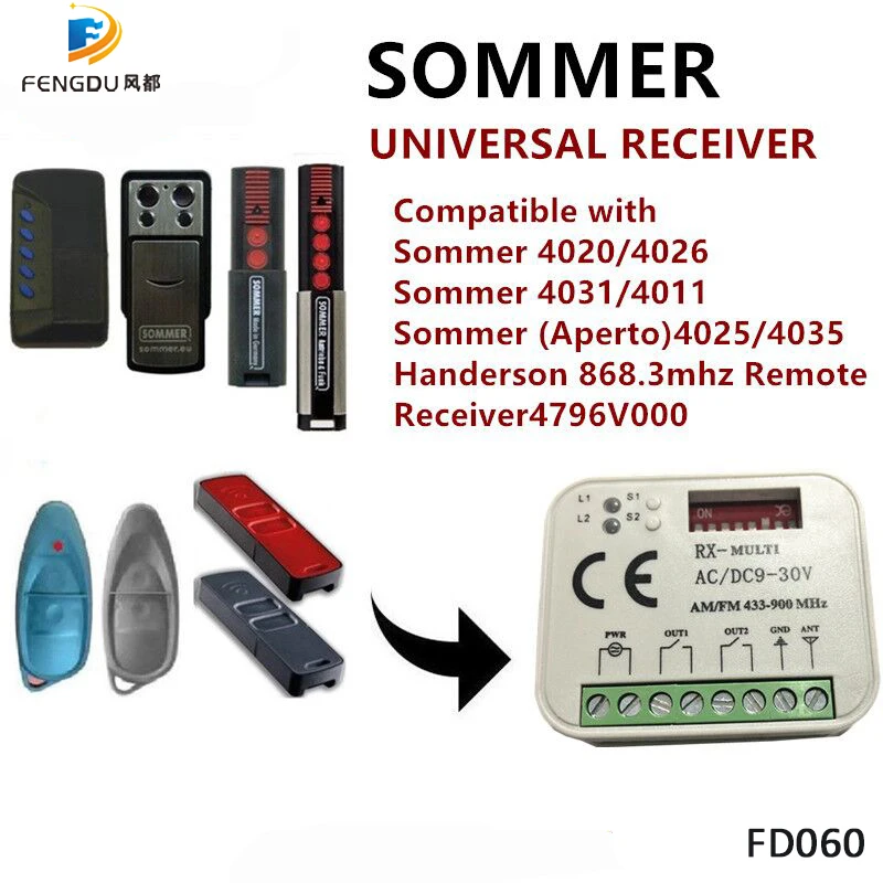 

SOMMER Frequency 300-868MHZ AC/DC 9-30V Universal channel Gate Garage Door remote control receiver 868.8MHZ