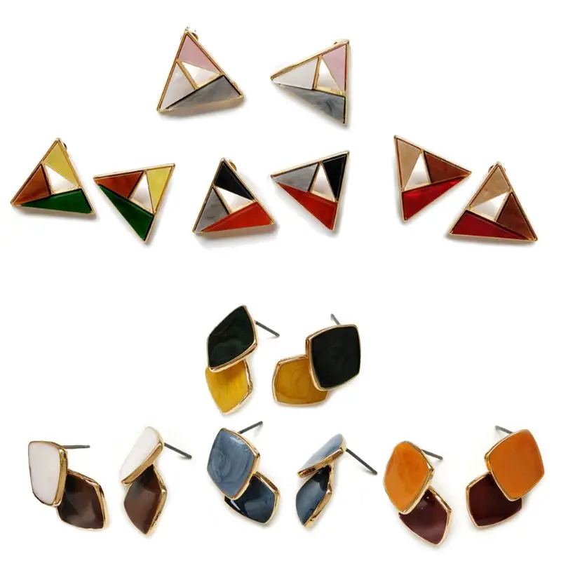 

4 Pairs Colorful Enamel Irregular Geometric Earrings Asymmetric Triangle Earring