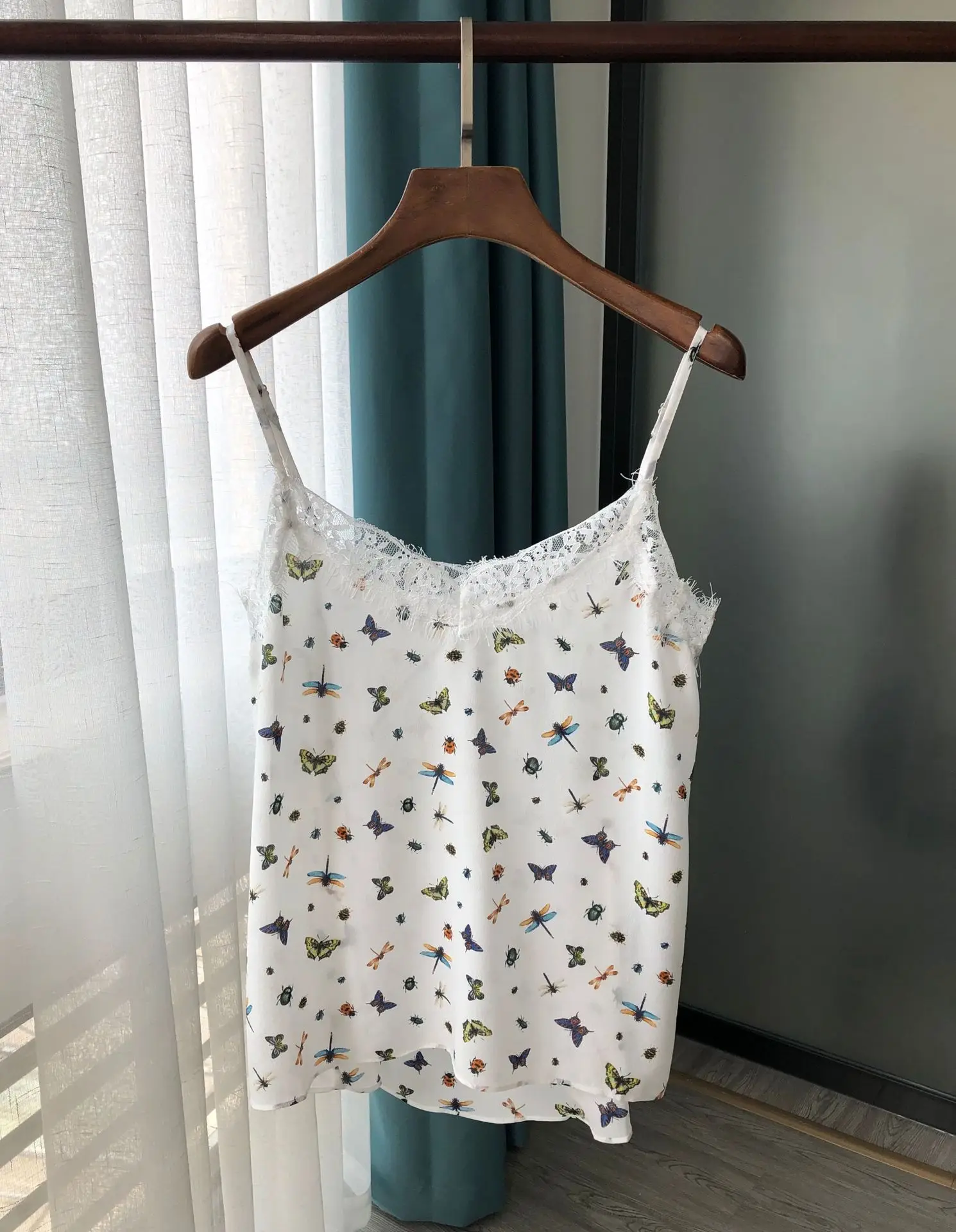 Women Tops Butterfly dragonfly Insect Print Pure Silk Vest