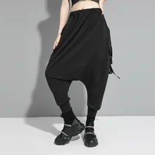 Pleated Corsp-pants Black Color Elastic waist Thin And Small Foot Hanging Trousers For Women England Styles Female Harem Pants
