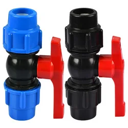 20-63mm Polypropylene Irrigation Ball Valve Plastic Core Handle Straight Blue Black Caps Adapter Fitting Connector for PE Pipe