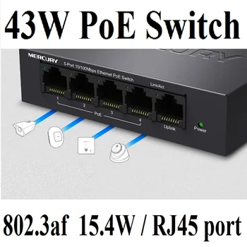 

5 ports 4 poe 43W 100Mbps MCU PoE switch IEEE802.3af PoE suit for PoE camera or AP Network Switches, Plug&Play, 15.4W each port