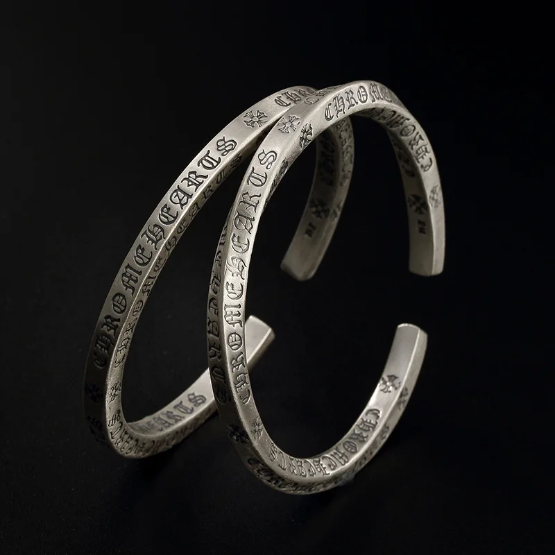

One Deer Silver S990 Pure Silver Gothic-Style Lettered Decorative Pattern Bracelet Retro Cool Versatile Men And Women Fine Silve