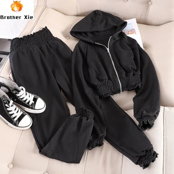 

Korea Autumn New Zipper Long Sleeve Jacket + Waist Casual Elastic Waist Pants Set Female C133 Two Piece Set Top and Pants