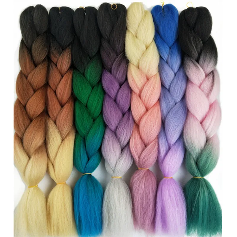 Pervado Hair Jumbo Braiding Synthetic Hair Extensions For Crochet Braids 6pcs/lot 24" Brown Purple Ombre Braiding Bulk