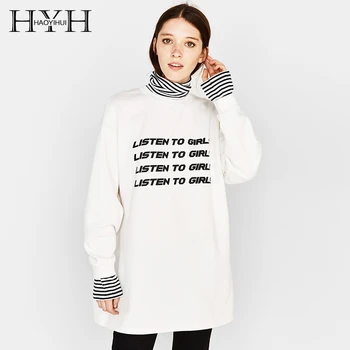 

HYH Haoyihui New Fashion Loose Ladies Casual Turtleneck Womens Female Tops Clothing Letter Print Long Sleeve Long Sweatshirt
