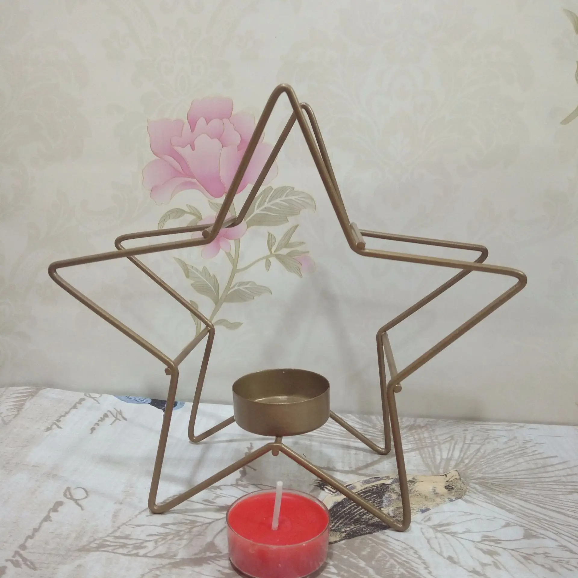 

Metal Candle Holder Home Party Xmas Candlestick Double Five-pointed Star Stand