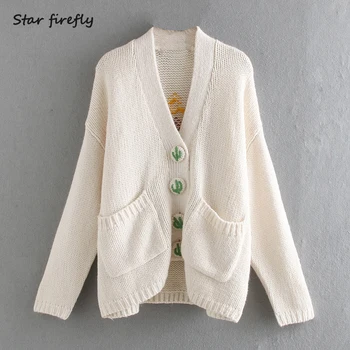 

Star firefly Fashion Za Cardigan Women 2020 Spring New Casual Loose Pocket Single Breasted Pixar Cartoon Print Coat