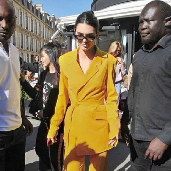 

Fashion Yellow Two Piece Set Solid Pocket Winter Warm Jumpsuit Women Celebrity Long Sleeve Party Jumpsuits Wholesale 2019