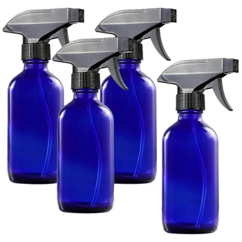 

4-Pack Blue Glass 8 Oz Atomizer Trigger Spray Misting Bottles 240Ml