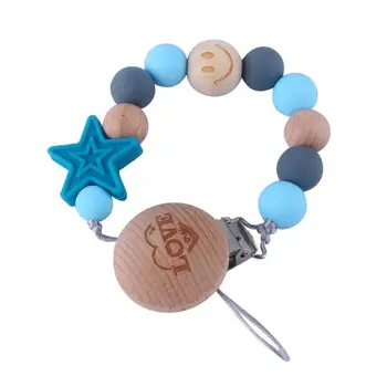 

Cute Baby Infant Appease Pacifier Chains Wooden Handmade Silicone Anti Fall Clip Baby Appease Pacifier Chew Toy