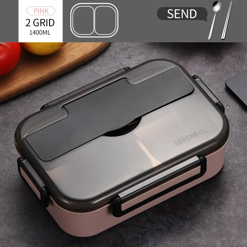 1400ml 2 Grid Pink WORTHBUY японский детский Ланч-бокс из нержавеющей стали 304, Ланч-бокс с отсеком, посуда, контейнер для микроволновой печи - Цвет: 1400ml 2 Grid Pink