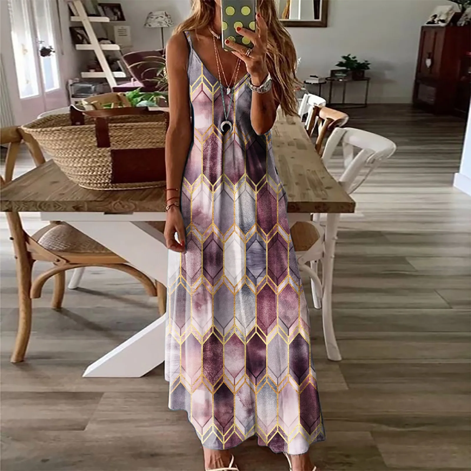 Women Dresses Ladies Sleeveless V-Neck Camisole A-Line Camisole Casual Printed Long Dress for Women 2021 Fashion Mujer Vestido bridesmaid dresses