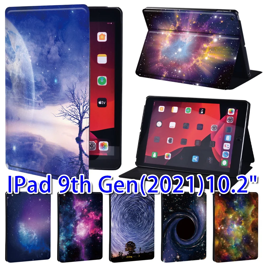 Per Ipad 10.2 Pollici Custodia 2021 Ipad 9 ° Generazione Custodia Funda Ipad 9 Pu Custodia In Pelle Folio Cover Space Print Pattern