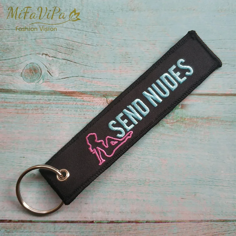 MiFaViPa Fashion Trinket Keychain Send nudes Embroidery Key Chains llavero for Motorcycle Lover Wholesale Trinkets Drop Shipping (2)