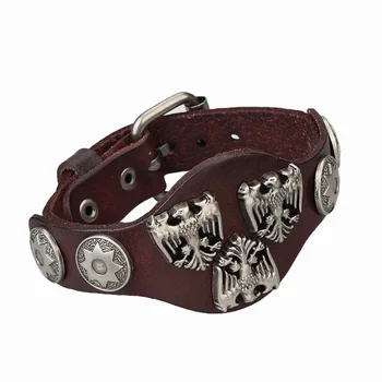 

Fashion Men Leather Personalized stitching Bangles & Bracelet Double Wide Black Brown Color Vintage Alloy bracelet
