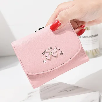 

Small Purse Female Pearl With Bow Mini Wallet Girls Cute Hasp Coin Purse Leather Minimalist Wallets Short arteira