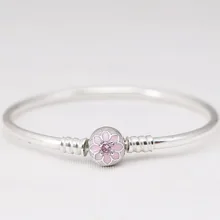 925 пробы серебряный браслет Розовый Цветущий Георгин застежка змея цепь базовый браслет для шармов Подходит для женщин бусины Шарм Diy ювелирные изделия