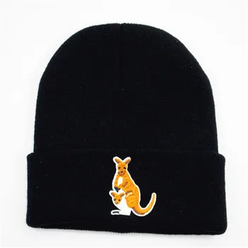 

kangaroo animal embroidery Cotton Thicken knitted hat winter warm hat Skullies cap beanie hat for kid men and women 191