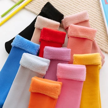 

Hot Winter Warm Kids Thicken Socks Thermal Wool Cashmere Snow Socks Children Seamless Velvet Boots Floor Sleeping Socks Black