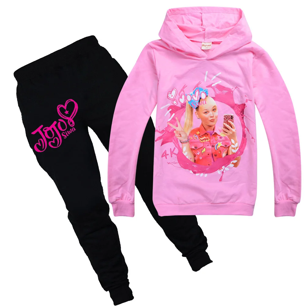 JOJO Siwa/Новинка года; сезон весна-осень; комплекты одежды с капюшоном для маленьких девочек; футболка брюки; комплект одежды с капюшоном детская спортивная одежда из хлопка с бантом - Цвет: Pink Set