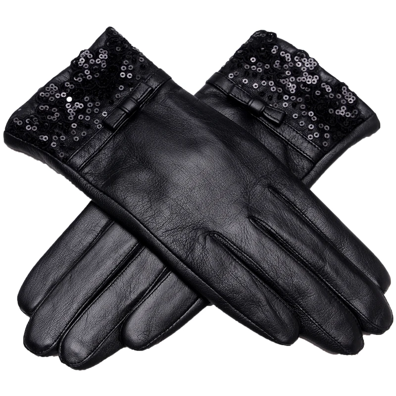 Женские кожаные перчатки осень-зима плюс бархатные толстые короткие уличные велотренажер с сенсорным экраном перчатки из овчины