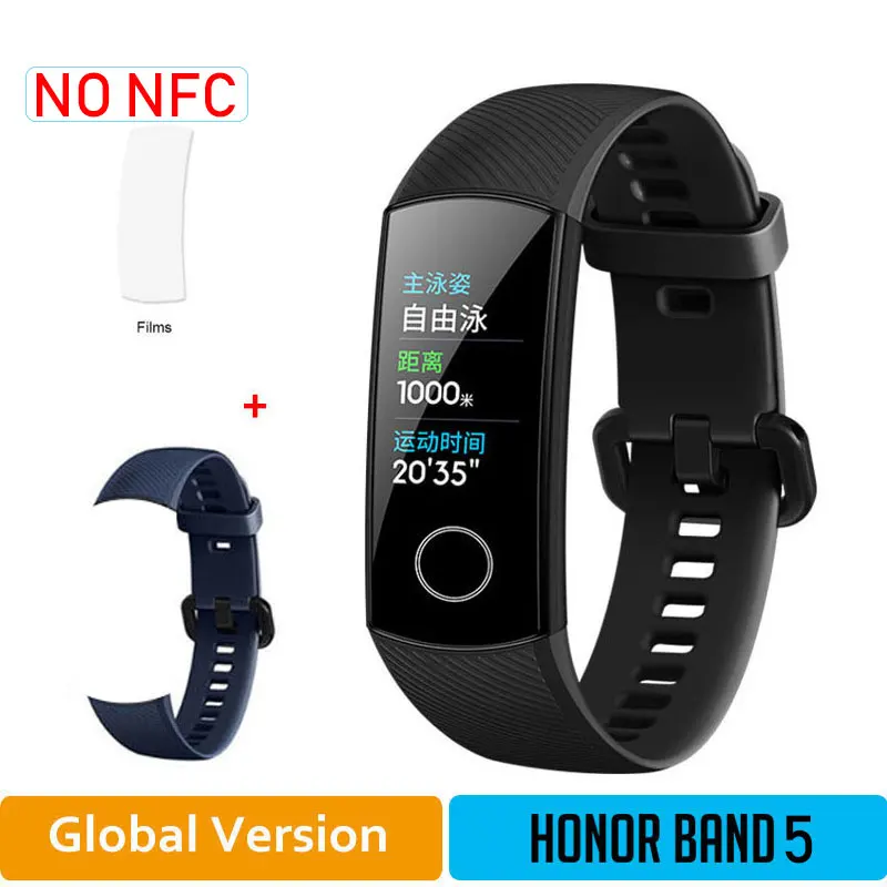 HONOR Band 5 наручный браслет NFC умный кислород крови несколько циферблатов активности пульса Фитнес Сна отслеживатель шагомер глобальная версия - Цвет: GLBlack5moDB