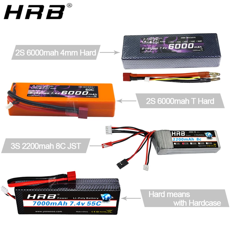 Tanie HRB bateria lipo 2S 3S 4S 5000mah 6000mah 2600mah 2200mah 11.1V 7.4V 14.8V 6S 22.2V XT60 Deans T RC FPV samoloty samochodowe części łodzi