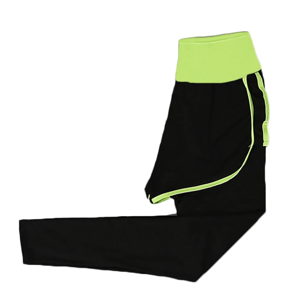 Fluorescent green Поддельные двухсекционные спортивные штаны с высокой талией быстросохнущие тянущиеся женские леггинсы для фитнеса AIC88 - Цвет: Fluorescent green