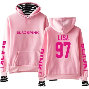 

Kpop Blackpink Fake Two Piece Hoodies Women Men Harajuku Hip Hop Hoodie Sweatshirt Blackpink Team Member Printed Jacket Clothes
