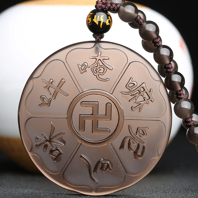Natural Obsidian Chinese Six-Character True Words Pendant Ice Necklace Charm Jewellery Fashion Accessories Amulet Gifts | Украшения и