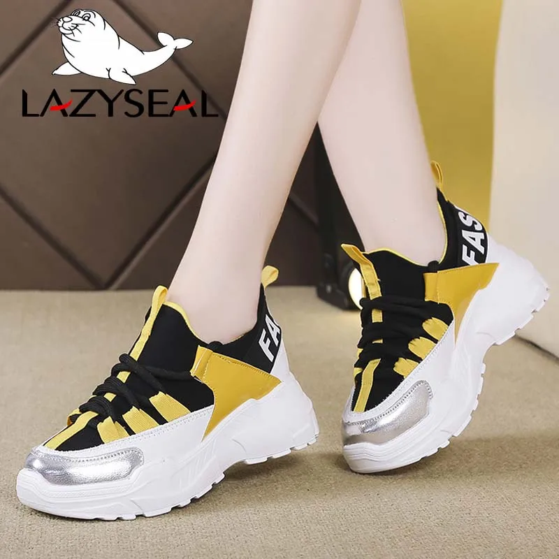

LazySeal Stretch Fabric Platform Ankle Boots For Women Shoes Lace-Up Ladies Walking Footwearing Height Increasing Woman Sneakers