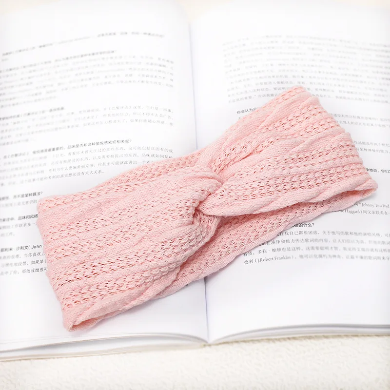 C751 pink Винтажная Зимняя вязанная повязка для волос Женская Ручная работа крест Тюрбан повязка на голову аксессуары для волос для девочек вязанная повязка на голову головной убор opaska - Цвет: C751 pink