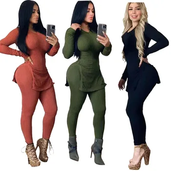 

Women Clothes Autumn Winter Outfits Long Sleeve Knit Sweater Tops+Bodycon Pants Suit Sexy Matching Sets F125